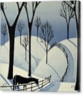 Country Winter Road - Horse Snow Folk Art Acrylic Print