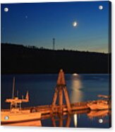 Crescent Moon Over Bucksport Maine Riverfront Acrylic Print