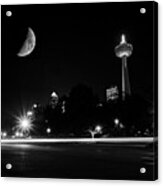Crescent Moon Over Niagara Falls City Mono Acrylic Print