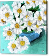 Daisies In Blue Bowl Acrylic Print