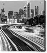 Dawn At The Dallas Skyline - Texas Cityscape In Black And White Acrylic Print