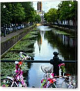 Canal And Decorated Bike In The Hague Acrylic Print