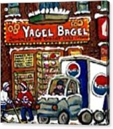 Delivery Day Yagel Bagel Bakery Pepsi Truck Boys Playing Hockey Best Montreal Hockey Winter Art Acrylic Print