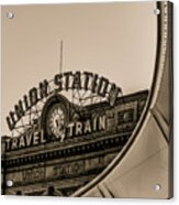 Denver Colorado Union Train Station - Sepia Square Acrylic Print
