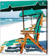 Destin Florida Beach Chairs And Green Umbrellas Square Format Diffuse Glow Digital Art Acrylic Print