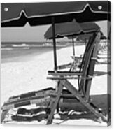 Destin Florida Beach Chairs And Umbrellas Square Format Black And White Acrylic Print