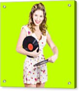 Dj Disco Pin-up Girl Rocking Out To Retro Vinyl Acrylic Print