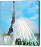 Paris Eiffel Tower From El Trocadero With Water Fountains Acrylic Print