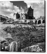 Eilean Donan Castle In Black And White Acrylic Print