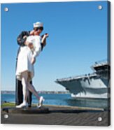 Embracing Peace Sculpture And Uss Midway Aircraft Carrier Acrylic Print