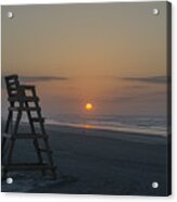Empty Lifeguard Chair At Sunrise Acrylic Print