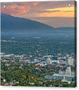 Evening View Of Salt Lake City From Ensign Peak Acrylic Print