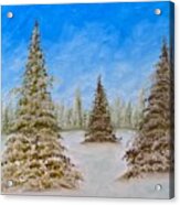 Evergreens In Snowy Field Enhanced Colors Acrylic Print