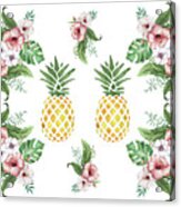 Exotic Hawaiian Flowers And Pineapple Acrylic Print