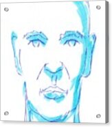 Face Of A Man Illustration - Blue Line Drawing Acrylic Print