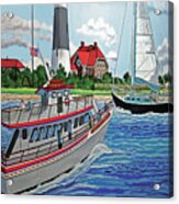 Fire Island Lighthouse And Boats In The Great South Bay Towel Version Acrylic Print