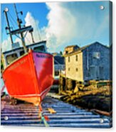 Fishing Boat Harbour Mist, Peggys Cove Acrylic Print