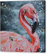Flamingo And Bees Acrylic Print