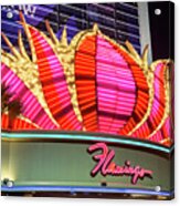 Flamingo Center Neon Sign At Night Acrylic Print