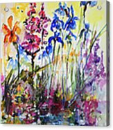 Flowers By The Pond Blue Irises Foxglove Acrylic Print