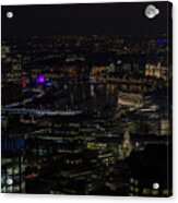 Full Color Moon Rising Over London Skyline Acrylic Print