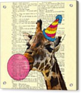 Funny Giraffe, Dictionary Art Acrylic Print