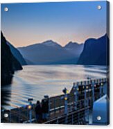 Geiranger Fjord With Queen Victoria In Foreground Acrylic Print