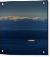 Genoa And Savona Coastal Seascape With Ship And Snowy Alps Mountains Acrylic Print