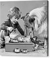 Girl And Dog Having Tea Party Acrylic Print