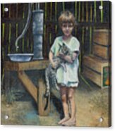 Girl And Kitty Acrylic Print