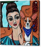 Girl Holding Chihuahua Art Dog Painting Acrylic Print