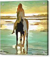 Girl, Horse And Beach Acrylic Print
