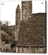Glendalough Round Towers And St Kevins Kitchen County Wicklow Ireland Sepia Acrylic Print