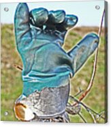 Glove On Fence Post In Field Palm Froward Acrylic Print