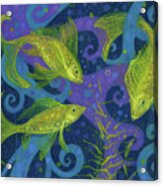 Golden Fish, Pastel Painting, Blue Purple Yellow Acrylic Print