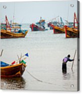 Sunrise Boats In Vietnam Acrylic Print