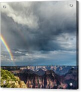 Grand Canyon Stormy Double Rainbow Acrylic Print