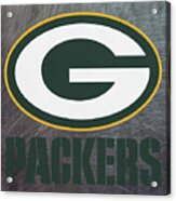 Green Bay Packers On An Abraded Steel Texture Acrylic Print