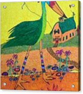 Green Crane With Leggings And Painted Toes Acrylic Print