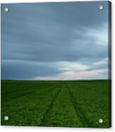 Green Field And Cloudy Sky Acrylic Print