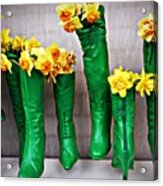Green Shoes For Yellow Spring Flowers Acrylic Print