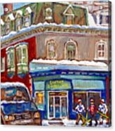 Green Superette Mcgill Ghetto Depanneur Corner Milton And Durocher Canadian Hockey Painting Cspandau Acrylic Print