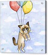 Grumpy Cat And Balloons Acrylic Print