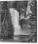 Gushing In The Spring At Trick Falls Black And White Acrylic Print