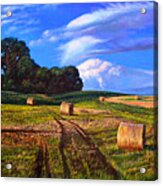Hay Rolls On The Farm In Oil Painting Acrylic Print