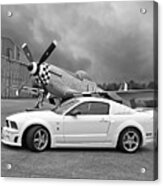High Flyers - Mustang And P51 In Black And White Acrylic Print