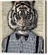 Hipster Tiger  Plaid Shirt Vintage Dictionary Art Beatnik Art Acrylic Print