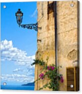 House With Bougainvillea Street Lamp And Distant Sea Acrylic Print