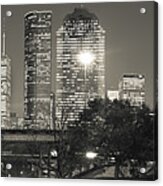 Houston Skyline At Dusk In Sepia - Panoramic Cityscape Acrylic Print