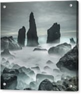 Icelandic Storm Beach And Sea Stacks. Acrylic Print